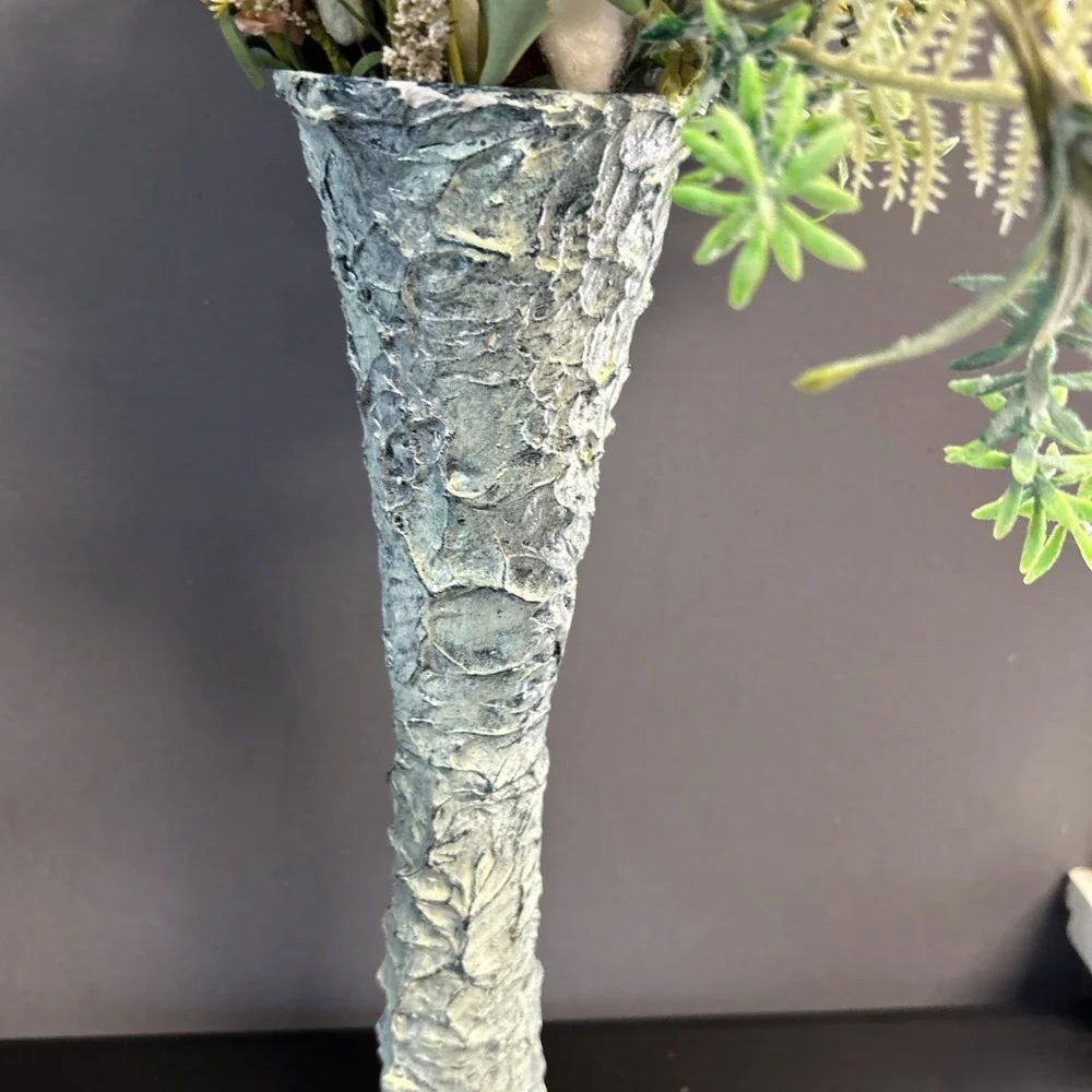 Upcycled Tall Vase Grunge Moody‎ Textured Painted White Waxed Resin Blend 15